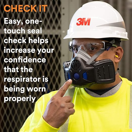 3M Respirator, Secure Click Half Face Reusable Respirator with Speaking Diaphragm and Push Button Seal Check, HF-801SD, Sweeping, Sanding, Grinding, Sawing, Dust, Small