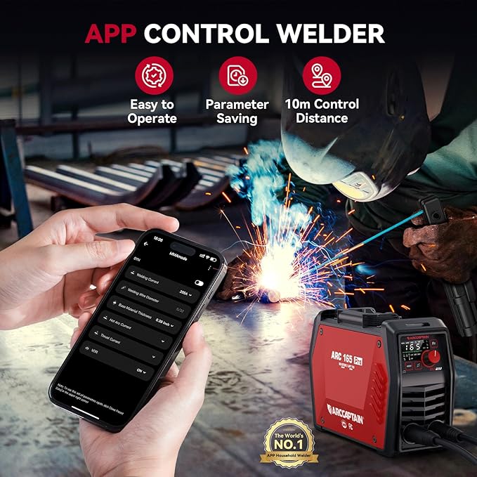 ARCCAPTAIN iControl ARC165 Pro Stick Welder, [APP Control] 165Amp ARC/Lift TIG Welding Machine, Large LED Display, IGBT Inverter 120V/240V MMA Welder with Hot Start, Arc force, and Anti-Stick