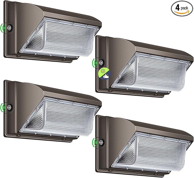 LED Wall Pack Light 500W Equivalent 18000LM LED Flood Security Light Dusk to Dawn Photocell 5000K 120W 100-277V Outdoor Wall Mount Lighting Commericial IP65 Waterproof for Yard Garage 4 Pack