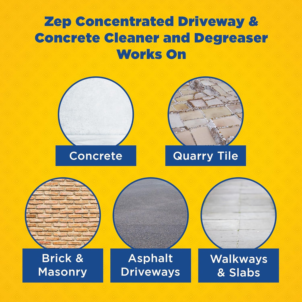Zep Driveway, Masonry and Concrete Cleaner and Degreaser Concentrate - 1 Gallon (Case of 4) ZUCON128 - Construction Grade Degreaser Removes Grease, Dirt, and Oil Stains on Concrete, Brick, Asphalt,