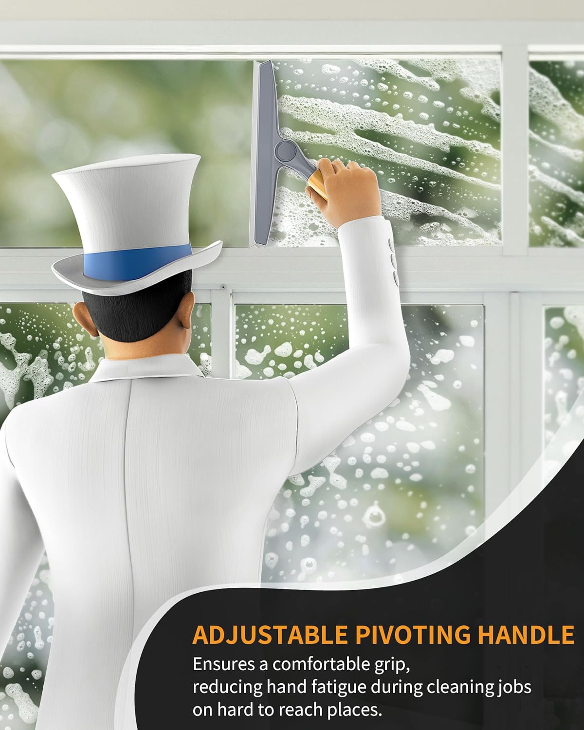 MR.SIGA All Purpose Silicone Squeegee for Shower Door, Mirror, Glass, Streak Free Shower Squeegee, Pivoting Bamboo Handle, Includes 1 Suction Hook, 10 inch Wide, Gray, 1 Pack