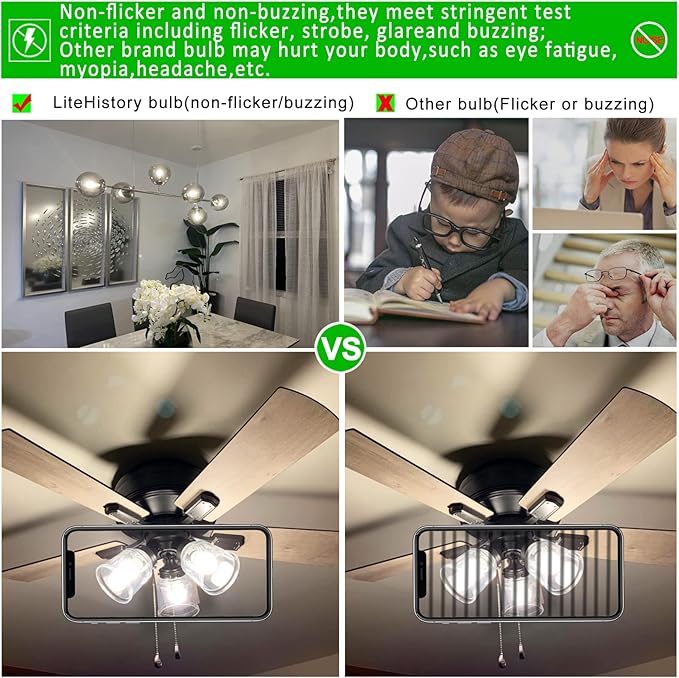 LiteHistory A15 LED Bulb 6W Equal E26 Led Bulb 60 Watt Non-Dimmable Edison Light Bulb Neutral White 4000K Clear AC120V 600LM E26 Bulb for Ceiling Fan,Wall sconces,Fridge,Desk lamp Pack of 6