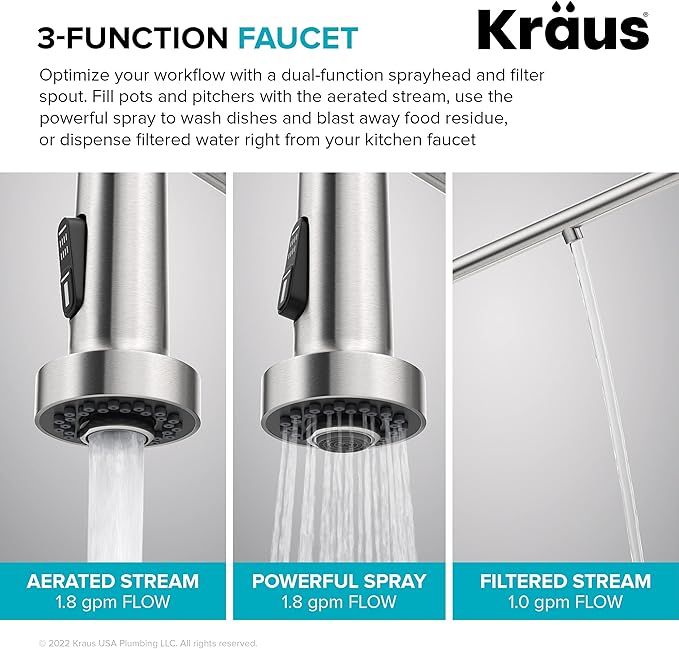 KRAUS Bolden 2-in-1 Commercial Style Pull Down Single Handle Water Filter Kitchen Faucet for Reverse Osmosis or Water Filtration System in Brushed Brass/Matte Black, KFF-1610BBMB