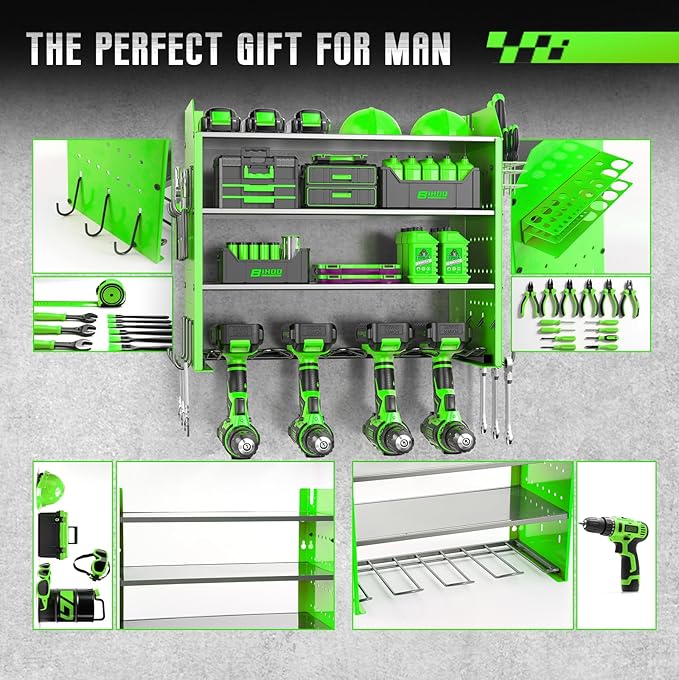 Power Tool Organizer Wall Mount, 4 Tier Tool Organizer For Space Saving,Used For Electric Drills, Saws And Toolbox Parts, Wall Hooks