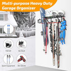 PLKOW Wall-Mounted Ski Rack, Skis Storage Rack for Garage Shed with Top Storage Shelf, Customizable Spacing, Supports Up to 560 lbs, 2-Pack
