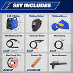 BILT HARD 135A 3-in-1 IGBT Inverter Welder, 110V Flux Core MIG/Lift TIG/Stick Welding Machine with Synergic Control, LED Display, 2T/4T/SPOT Modes & Full Kit (Solar Helmet, Gloves)