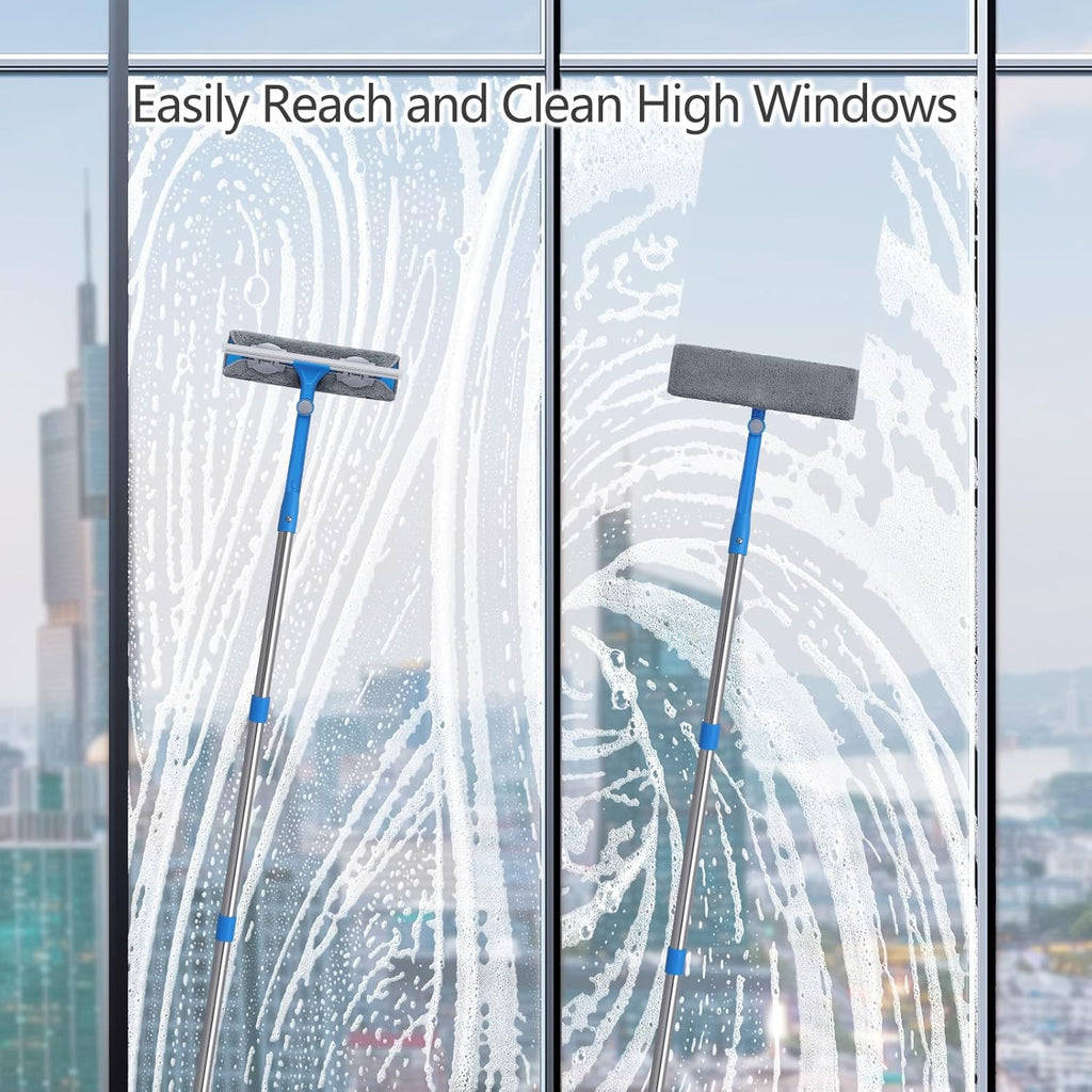 6.7 Feet Window Squeegee, 2-in-1 Window Cleaner Tool with Extension Poles, Squeegee for Window Cleaning Kit, Window Washing Equipment for Car Windshield Glass Door Indoor Outdoor High Windows