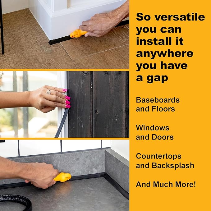 InstaTrim The Original Flexible Trim -10ft Black 3/4" Wide Caulk Tape - Adhesive Trim with Many Uses Including Caulking for Bathtubs, Sinks, Counters, Tile, Floors - Made in USA