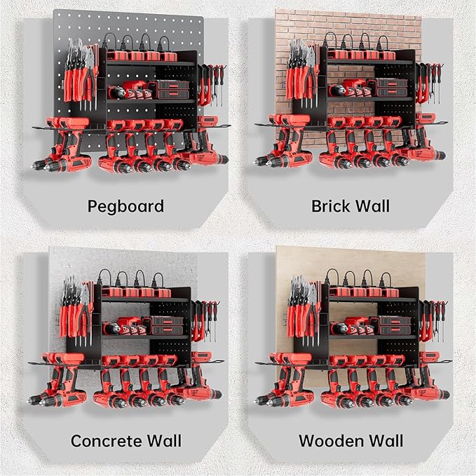 Power Tool Organizer Wall Mount, 3 Layer 8 Drill Holder Tool Shelf Storage Rack for Garage Organization, Birthday Gifts for Him Men Dad Husband Anniversary Fathers Day, Cool Gadget Stocking Stuffer