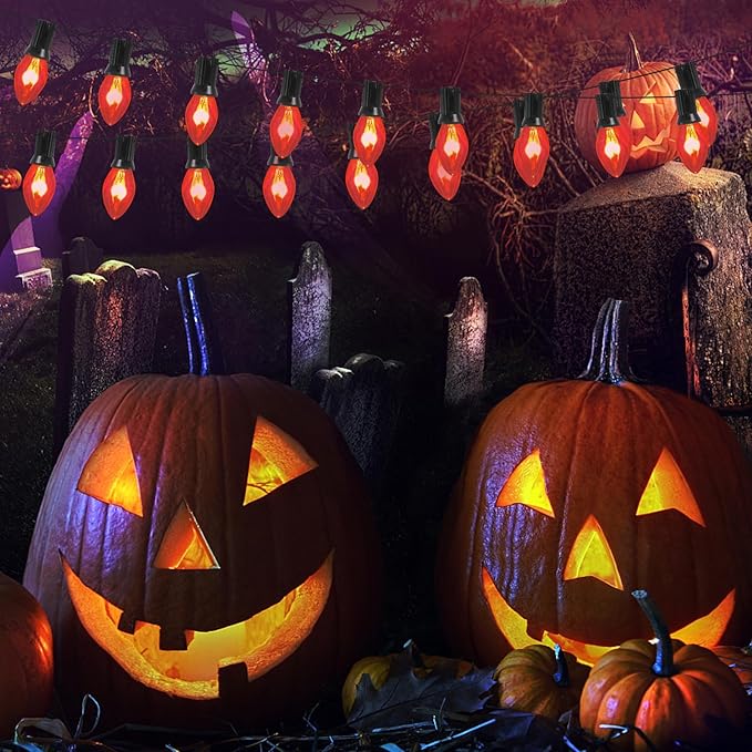 Abeja Flicker Flame Light Bulbs C7 Clear Flame Shape Candelabra Bulbs Fits C7 / E12 Base String Lights, Candelabra Lights, 25Pack