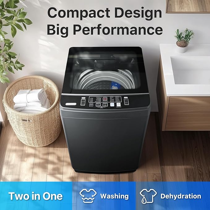 Portable Washing Machines 27 LBS Full Automatic Clothes Washer and Spinner Combo with 10 Program and 8 Water Level, Compact Laundry Wash Spin Dryer for Apartment RV Dorm, Grey