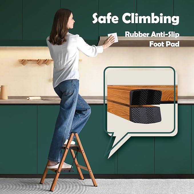 Taranta 2 Step Ladder,Aluminum Lightweight Folding 2 Step Stool with Anti-Slip Wide Pedal, 330lbs Capacity Step Ladder for Household,Kitchen,Office - Woodgrain