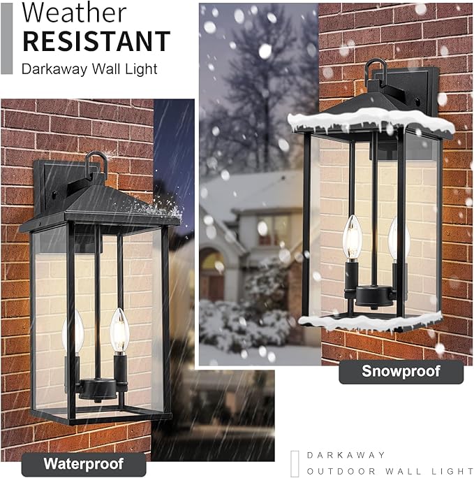 Darkaway Outdoor Wall Lights for House, 17 Inch Tall Exterior Lighting Fixtures Wall Mount Outdoor Porch Lights Outside Sconce Lights with Clear Glass for Patio Hallway Garage E12 Socket