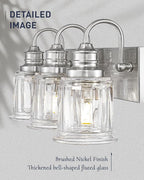 Bathroom Light Fixture, HWH 3-Light Vanity Light Brushed Nickel Modern Bathroom Lights Over Mirror, Bell-Shaped Fluted Glass, 5HZG106B-3W BN