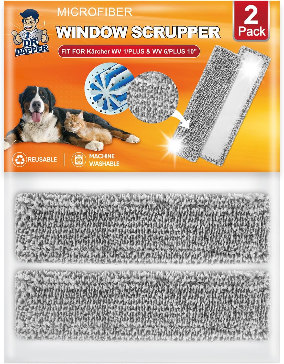 DR DAPPER Window Vacuum Pads Compatible with Kärcher WV 1 WV 6 Squeegee for Shower Glass, Microfiber Windows Pads Compatible with Karcher Steam Cleaner, Electric Squeegee for Window Cleaner - 2 Pack