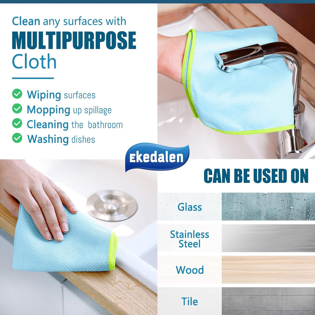 Microfiber Cleaning Cloth Lint Free Glass Cleaner Window Polishing Streak Free Miracle Easy Clean Rag Reusable for Mirror Kitchen Dish Auto Detailing,Pack of 8, 12'' x 16'', Light Blue