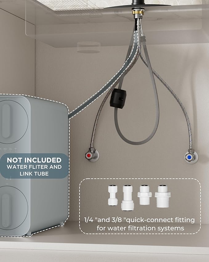 FORIOUS Black Kitchen Faucet with Purfied Water Filter, 2 in 1 Commercial Stainless Steel Pull Down Sink Faucet and Drinking Water Faucet 2 Handle for Pot Filler Kitchen Sink Farmhouse Bar