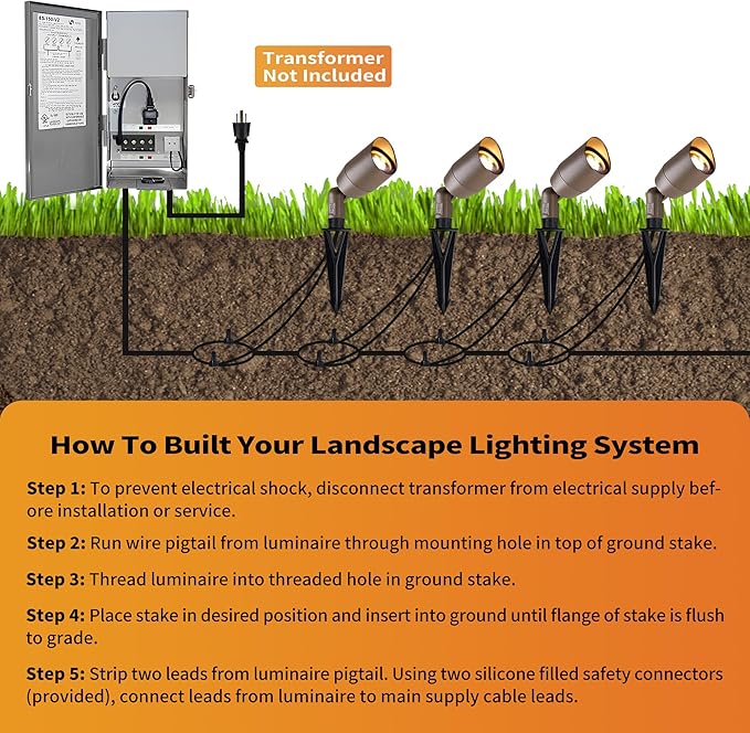 VISTA 4 Pack Cast Aluminum Landscape Spotlights, Low Voltage Landscape Lighting, 100FT 14/2 Landscape Wire, Spot Lights Outdoor with 4.5W MR16 LED Bulb for Yard, Garden, Lawn, Tree (Bronze)