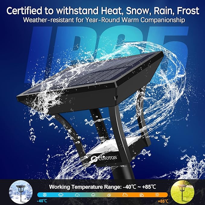 CINOTON Outdoor Solar Landscape Pathway & Wall Lights with 2 Brightness Modes, IP65 Waterproof LED Solar Powered Garden Lights for Patio Lawn Porch Walkway Backyard Driveway Sidewalk Warm White 4 Pack