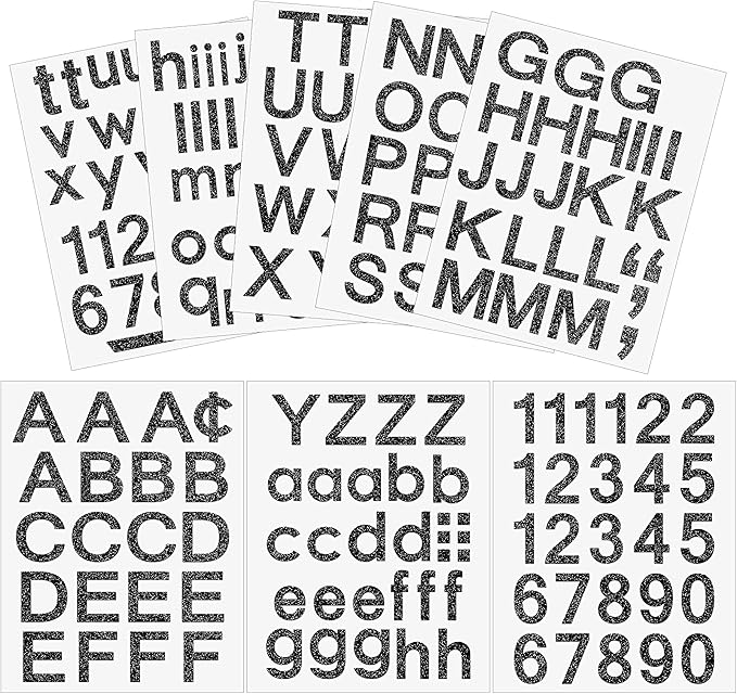 Outus 8 Sheets Vinyl Letter Stickers Self Adhesive Mailbox Numbers Alphabet Stickers Stick on Letters for Christmas Stockings Scrapbook Bulletin Board School Business(2 Inch,Glitter Black)
