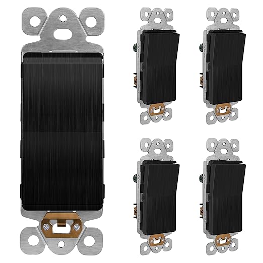 LIDER Brushed Black Minimalist Design Decorator Switch, Frameless Paddle Wall Light Switch, On/Off Rocker Switch, 3-Way or Single Pole, Residential Grade, UL Listed, 3 Wire, 15A 120-277VAC, 5 Pack