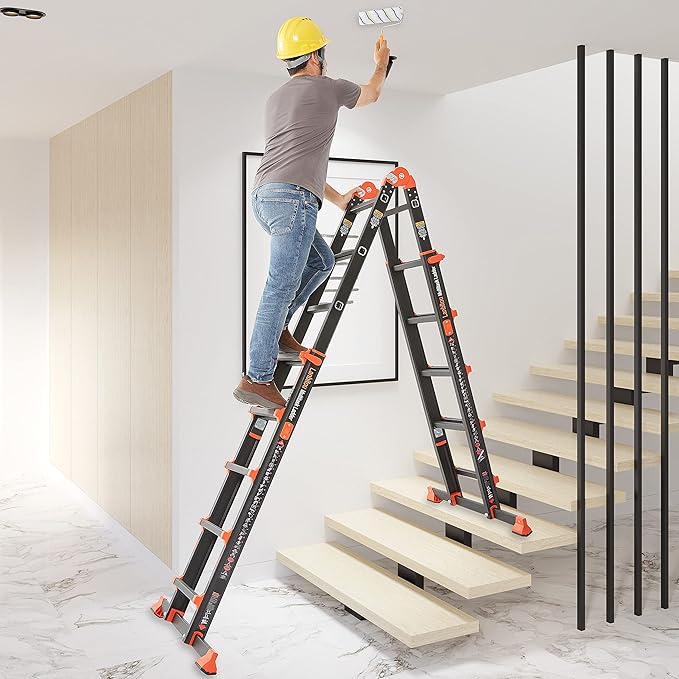 Ladder, A Frame 5 Step Ladder Extension, 17 Ft Anti-Slip Multi Position Ladder, Storage Folding Ladder, 330 lbs Security Load Telescoping Aluminum Ladders for Stairs Home Indoor Outdoor Roof