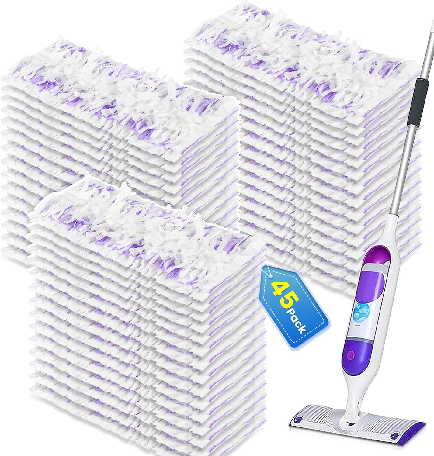 Cleaning Pads Compatible with Swiffer Power MOP Refills | 45 Pack 20% Thicker Pads | Pet Hair & Grease Deep Cleaner