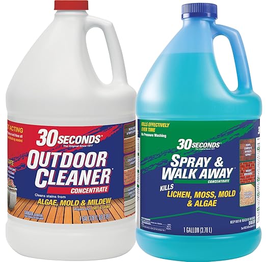 30 SECONDS Outdoor Cleaner Concentrate for Mold, Mildew, Algae and Lichen + Spray & Walk Away Concentrate - No Pressure Washing Required, for Siding, Decks, Vinyl, Roof, Fence, Patio