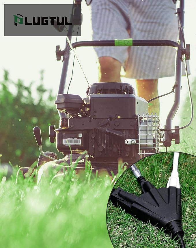 PLUGTUL 100FT Outdoor Extension Cord with Multiple Outlets, 14 Gauge, 3-Outlet, SJTW, 15A 14AWG 1875W SJTW, ETL Listed - Great for Garage, Garden and Home, Black