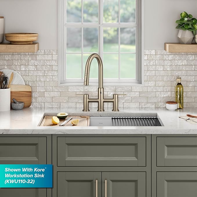 KRAUS Oletto Touchless Sensor Bridge Kitchen Faucet with Pull-Down Sprayhead in Matte Black, KSF-3122MB