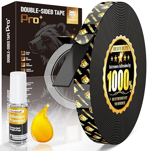 High Temp Resistant Heavy Duty Double Sided Tape Pro+ - Super Strong, Removable No Residue, Weatherproof - for Home, Outdoor, Automotive Use - 0.4" x 19.7 ft