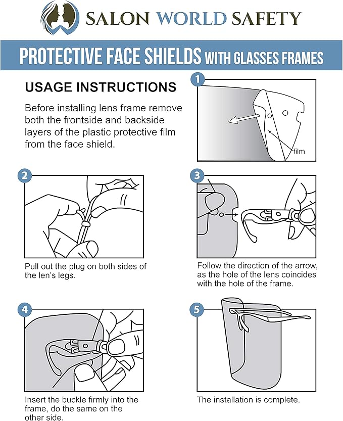 TCP Global Salon World Safety Replacement Face Shields Only (10 Packs of 10), Glasses Frames Not Included – Fits Most Brands, Ultra Clear, Full Face, Protect Eyes Nose Mouth, Anti-Fog PET Plastic