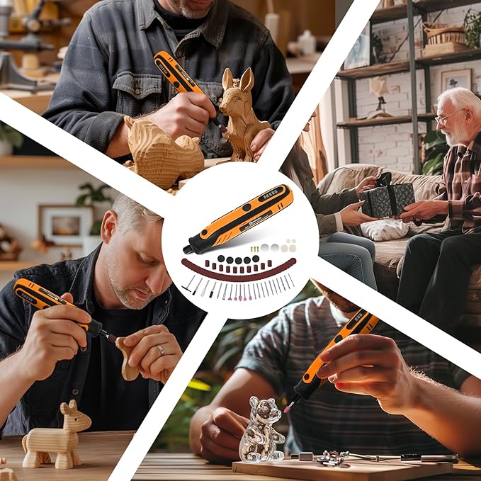 HARDELL Rotary Tool, 4V Mini Cordless Rotary tool Kit con 5 Speed Display, Rechargeable Rotary tool Set with 69 Accessories for Sanding, Grinding, Engraving, Polishing, Drilling, Cutting, DIY Crafting