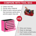 P.I.T. Mini Pink Tool Box, Portable 5-Drawer Micro Roll Cab Steel Tool Box with Liner, Pink Small Tool Case for Tools Storage, Home DIY