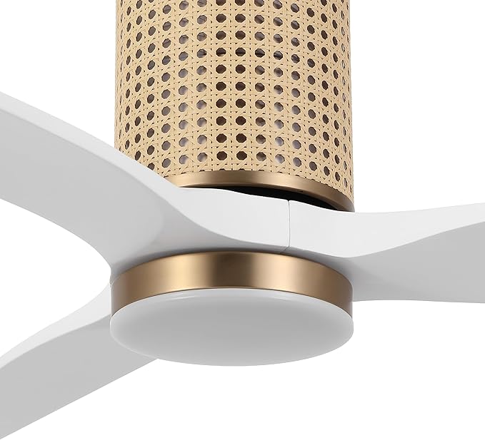 52" Ceiling Fan with Light - Low Profile Flush Mount Ceiling Fan, 6-Speed Remote Control, Solid Wood, Quiet Reversible DC Motor, White/Gold Finish, for Bedroom, Living Room, Porch