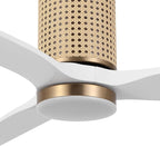 52" Ceiling Fan with Light - Low Profile Flush Mount Ceiling Fan, 6-Speed Remote Control, Solid Wood, Quiet Reversible DC Motor, White/Gold Finish, for Bedroom, Living Room, Porch