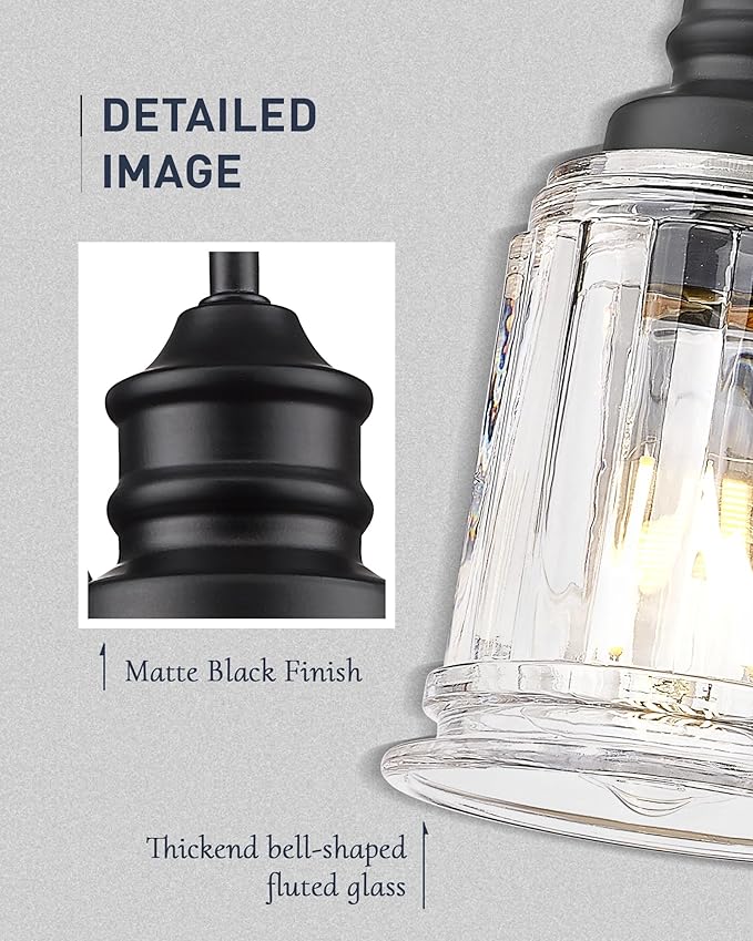 HWH 4-Light Bathroom Vanity Light, Wall Light Sconces for Bathroom, Dressing Table, Black Bathroom Mirror Wall Light with Bell-Shaped Clear Glass, Matte Black Finish, 5HZG106B-4W BK