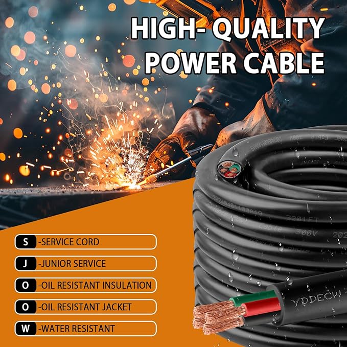 25ft 18/4 18 AWG Portable Power Cable (4 Conductor) - SJOOW 300V 18 Gauge Electric Wire for Motor Leads, Portable Lights, Battery Chargers and Machinery - 4 Conductor - 25 Feet Electrical Cord