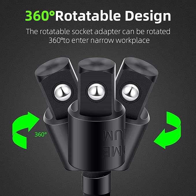 Right Angle Drill Adaptor,4-in-1 Impact Drill Bit Extension,360° Rotatable 1/4 3/8 1/2" Impact Grade Socket Adapter Set,105 Degree Angle Screwdriver Drill Bit for Household Workplace Industry