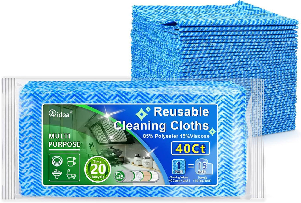 AIDEA Cleaning Wipes, Multi-Purpose Towel Reusable Cleaning Cloths 40Ct(1 Pack), Domestic Wipes, Dish Cloths(12''x24'')