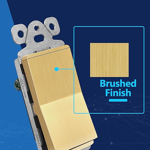 LIDER Brushed Gold Minimalist Design Decorator Switch, Frameless Paddle Wall Light Switch, On/Off Rocker Switch, Single Pole, Residential Grade, UL Listed, 3 Wire, 15A 120-277VAC