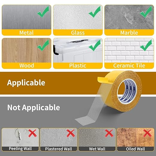 Heavy Duty Double Sided Mounting Tape, 1.8inx33FT, Clear Mesh Grip, Extra Strong Adhesive for Carpets, Wall Mounting, Picture Hanging and DIY Projects,Hand Tearable,Weatherproof