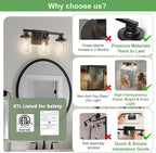 DORESshop 17 Inch Bathroom Light Fixtures, 3-Light Black Bathroom Lighting Fixtures Over Mirror with Clear Glass Shade, Vanity Lights for Bathroom Living Room Bedroom, ETL Listed