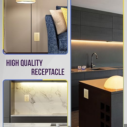 ENERLITES Elite Series Decorator Receptacle Outlet Child Safe Tamper-Resistant, Self-Grounding, Residential Grade, 15A 125V, UL Listed, Wall Plate Included, 61501-TR-GDWP, Gold