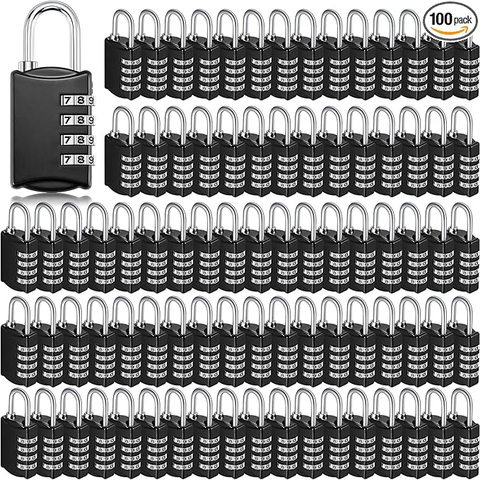 100 Pcs 4 Digit Combination Lock Bulk Small 4 Digit Combo Locks Waterproof Outdoor Combo Locker Black Keyless Number Padlock for Traveling Luggage Toolbox Gym Door Locker Suitcases Fence Cabinet