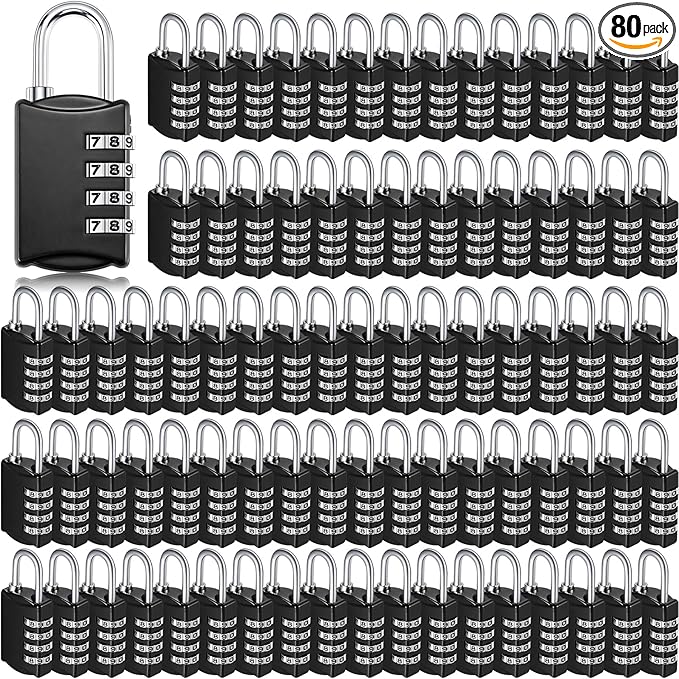 80 Pcs 4 Digit Combination Lock Bulk Small 4 Digit Combo Locks Waterproof Outdoor Combo Locker Black Keyless Number Padlock for Traveling Luggage Toolbox Gym Door Locker Suitcases Fence Cabinet