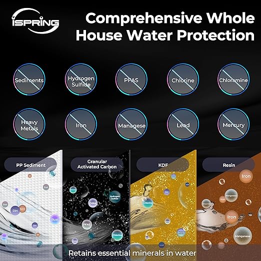 iSpring Iron, Hydrogen Sulfide, Manganese Whole House Water Filter System, Also Reduces Sediments, Lead, Chlorine, Chloramine, Mercury, WGB32B-MKS 3-Stage Whole House Water Filtration System