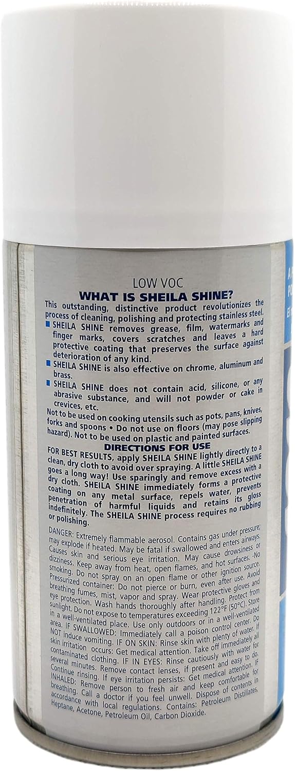 Sheila Shine Low Voc Stainless Steel Polish & Cleaner | Protects Appliances from Fingerprints and Grease Marks | Residue & Streak Free | NSF Certified | 10 oz Aerosol Can