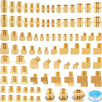 92PCS Brass Pipe Fittings Assortment Kit NPT Adapter,Hex Nipple,Reducer Bushing,Hex Coupling,90 Degree & 45 Degree Barstock Street Elbow,Street Tee,Bulk Head Fittings Kits