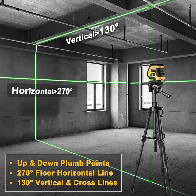 PREXISO Laser Level with Tripod & 2 Plumb Dots - 100 Ft Rechargeable Point Cross Laser Level Self Leveling - Plumb Spot Alignment Wide Angle Laser Line for Construction, Ceiling, Floor Tile